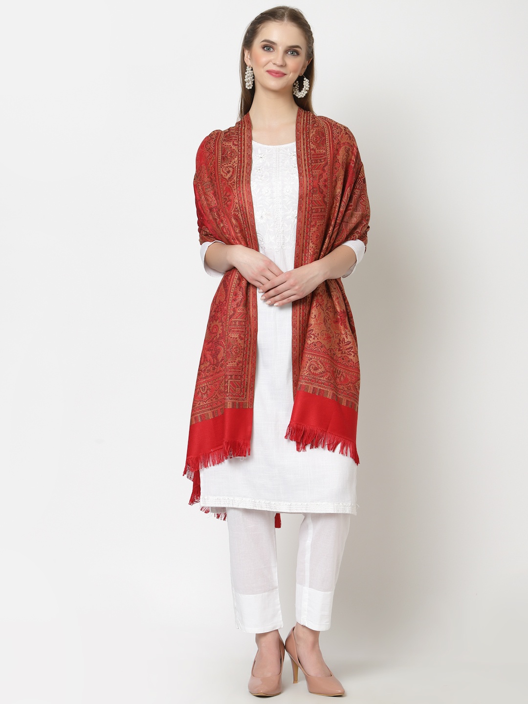 

WEAVERS VILLA Women Maroon & Beige Paisley Patterned Shawl