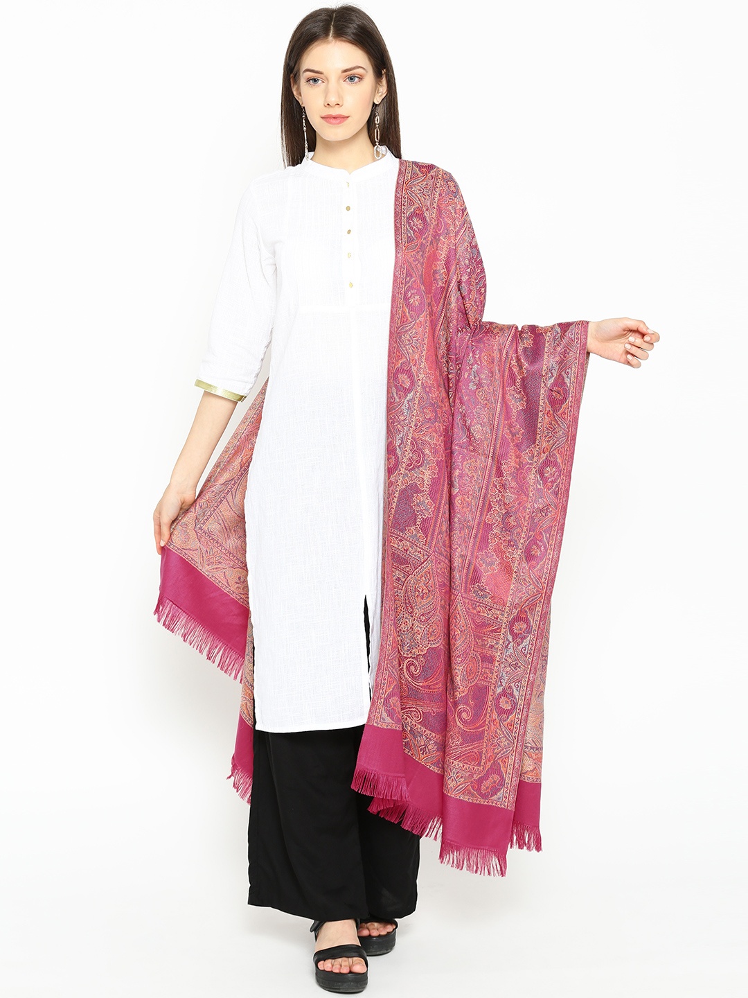 

WEAVERS VILLA Women Pink & Beige Woven Design Shawl