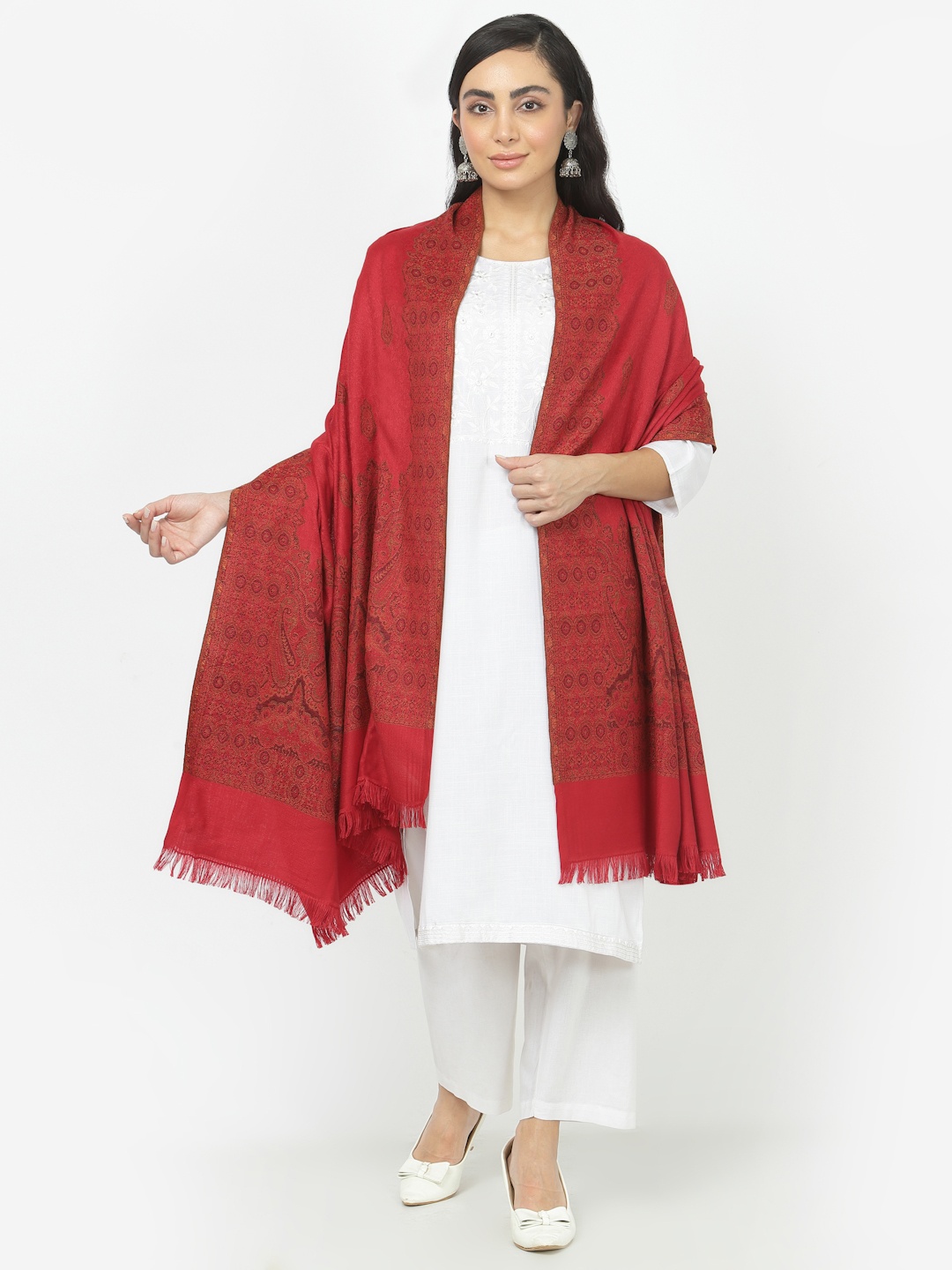 

WEAVERS VILLA Women Maroon Woven Design Shawl