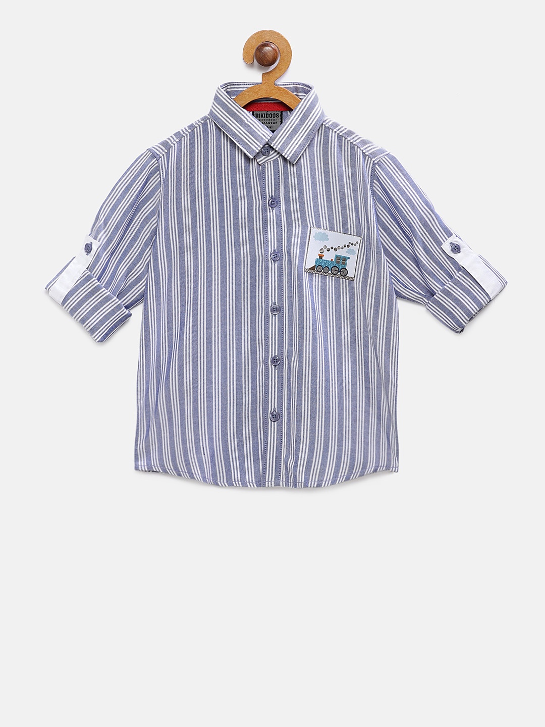 

RIKIDOOS Boys Blue & Off-White Tailored Fit Striped Casual Shirt