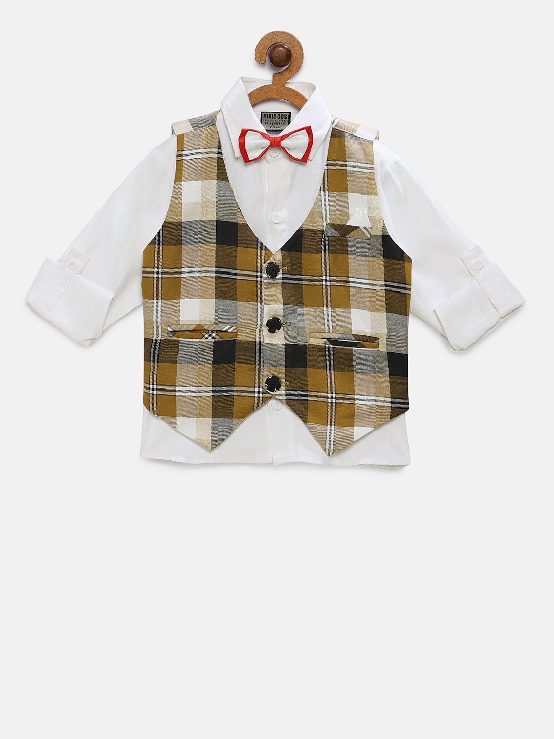 

RIKIDOOS Boys Khaki & White Regular Fit Solid Casual Shirt