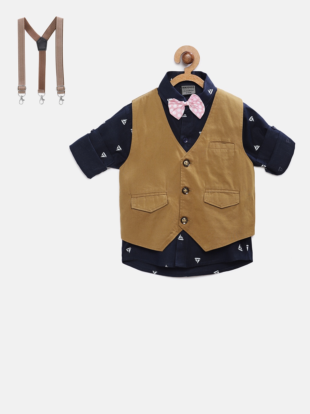 

RIKIDOOS Boys Solid Pure Cotton Waistcoat, Khaki