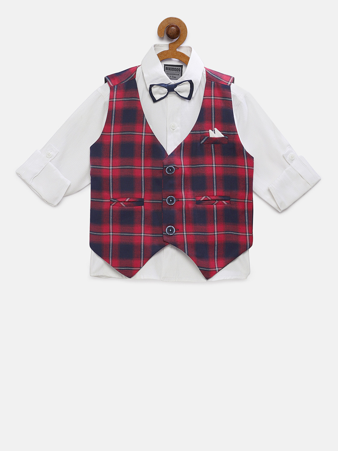 

RIKIDOOS Boys Pure Cotton Waistcoat & Shirt, Maroon