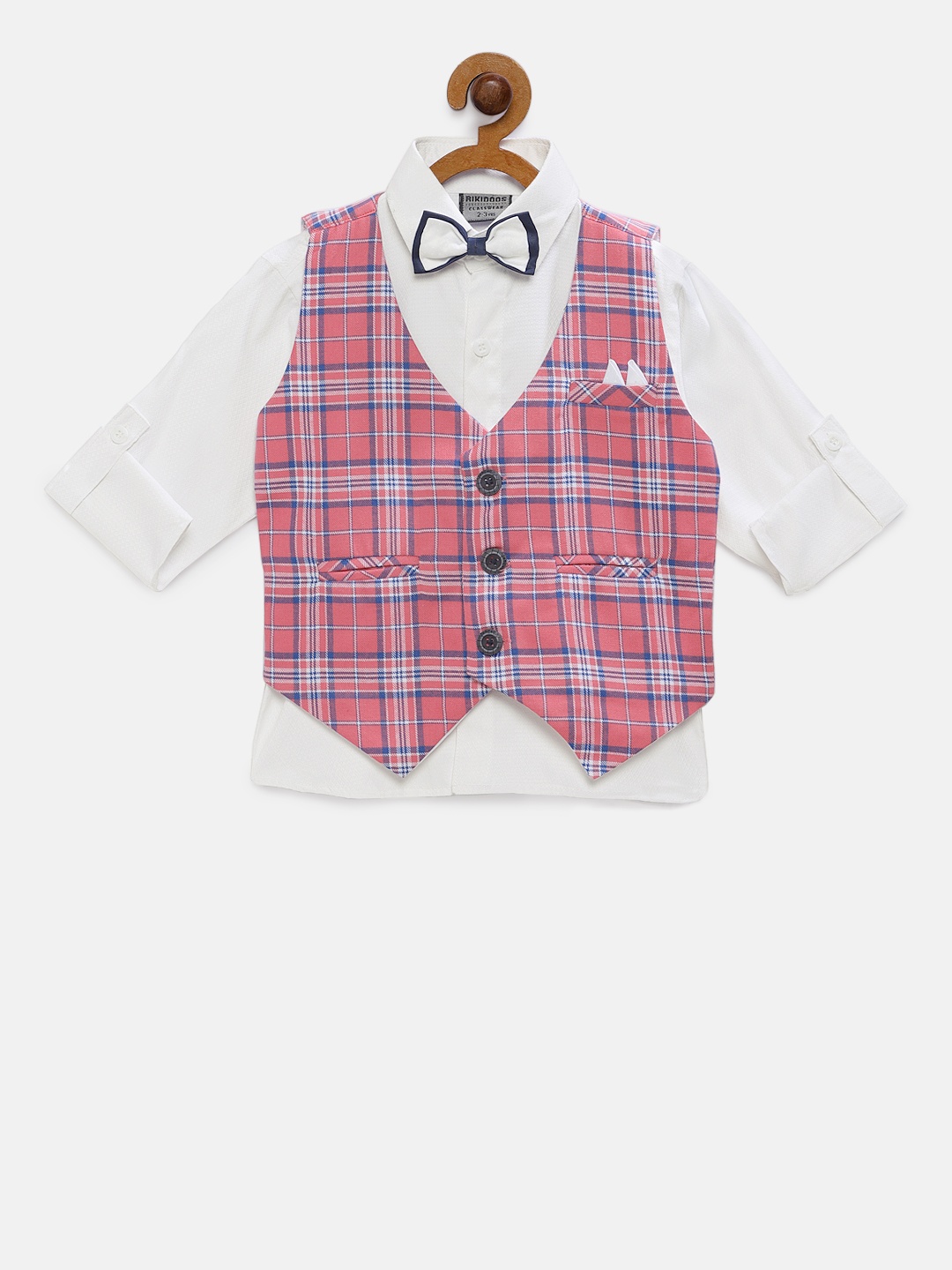 

RIKIDOOS Boys Pink & White Regular Fit Solid Party Shirt