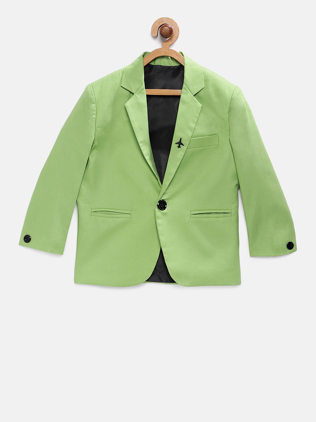 

RIKIDOOS Boys Olive Green Solid Regular Fit Single Breasted Casual Blazer