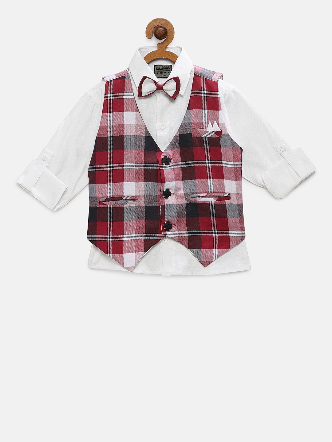 

RIKIDOOS Boys White Regular Fit Solid Casual Shirt With Waistcoat & Bow