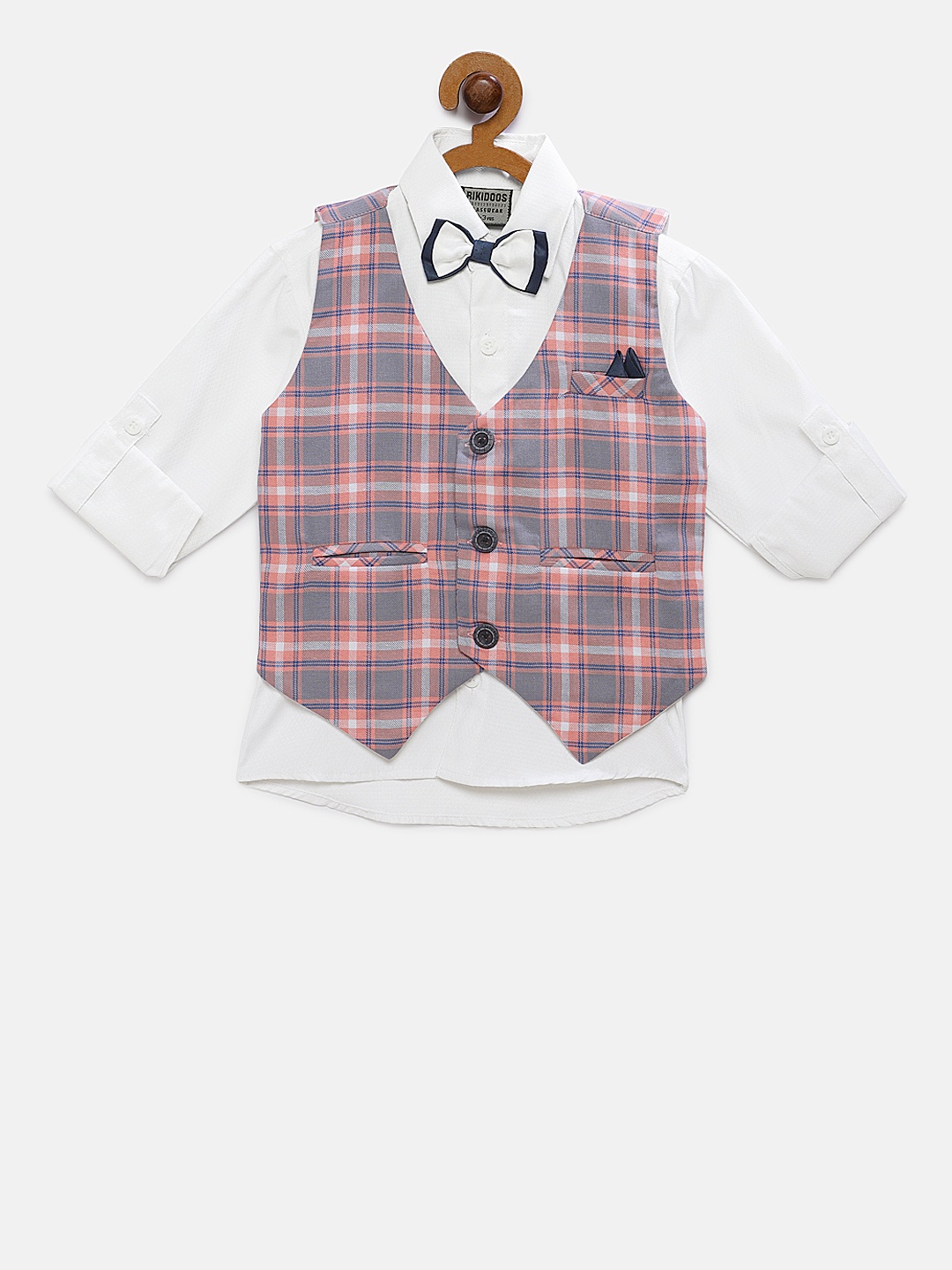 

RIKIDOOS Boys White Regular Fit Solid Casual Shirt with Waistcoat