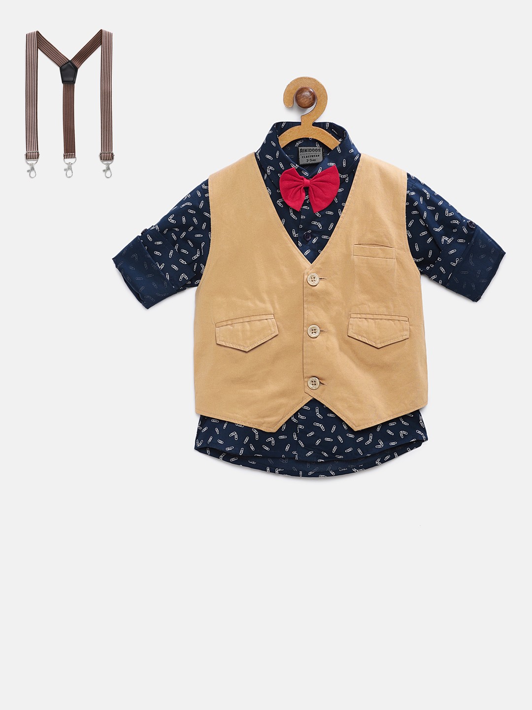 

RIKIDOOS Boys Solid Pure Cotton Waistcoat, Khaki