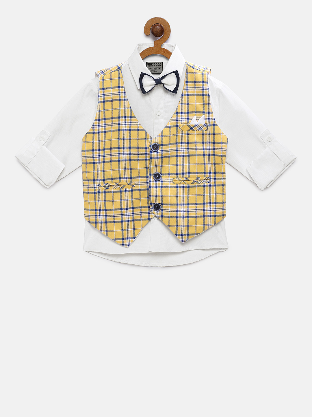 

RIKIDOOS Boys White Regular Fit Solid Casual Shirt With Waistcoat & Bow Tie