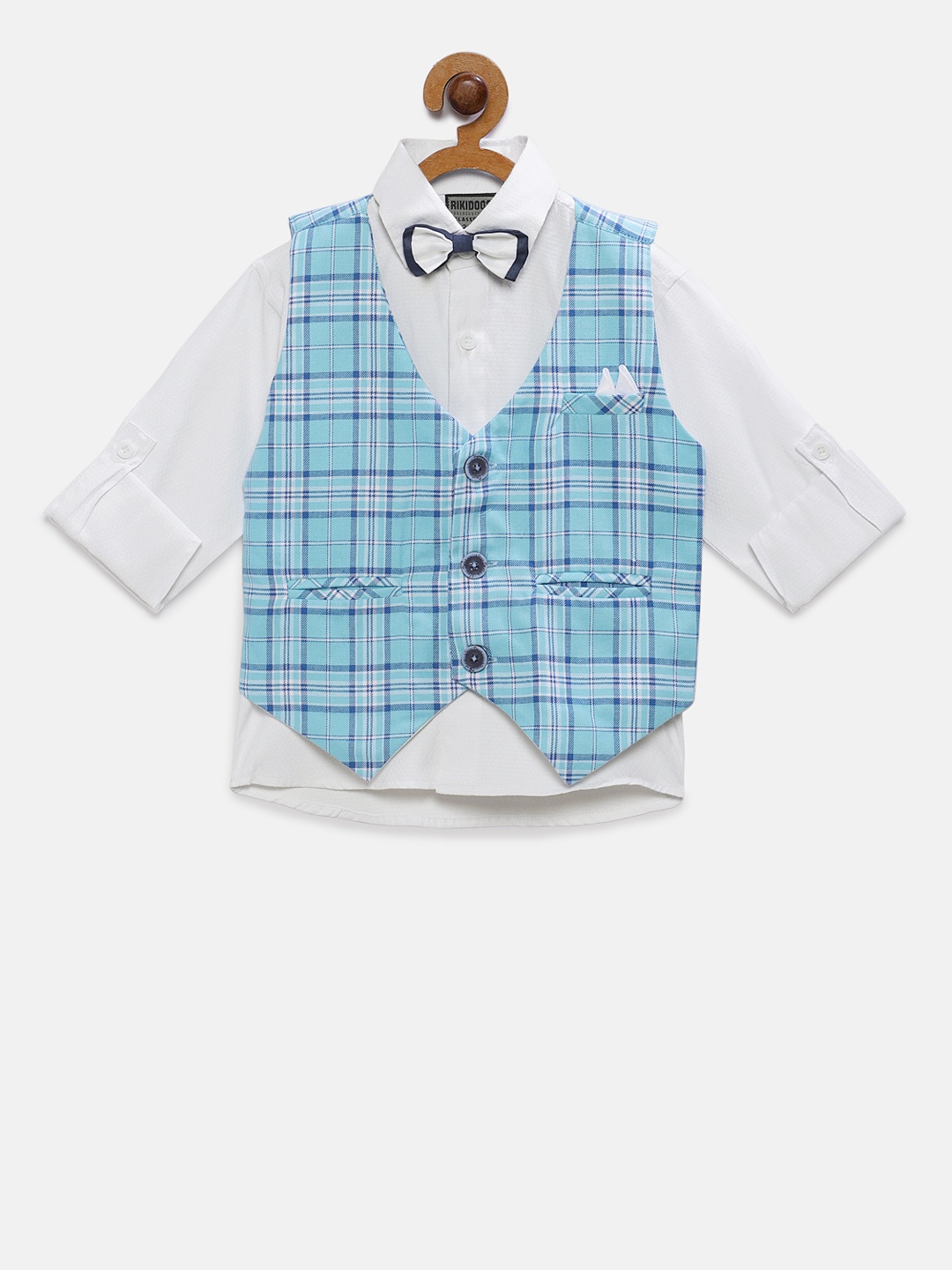 

RIKIDOOS Boys White Regular Fit Solid Casual Shirt with Waistcoat & Bow