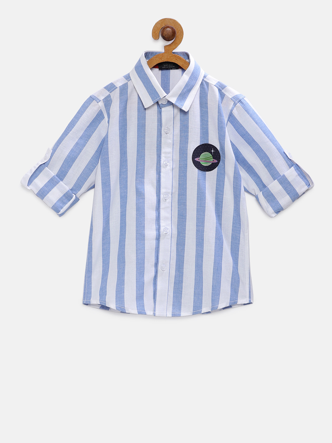 

RIKIDOOS Boys White & Blue Tailored Fit Striped Casual Shirt