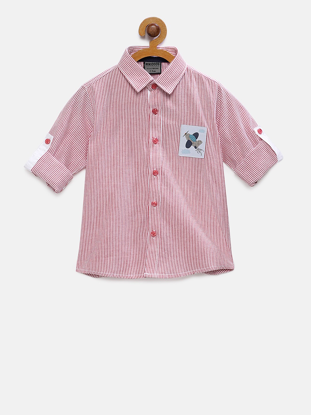 

RIKIDOOS Boys Pink & Off-White Tailored Fit Striped Casual Shirt