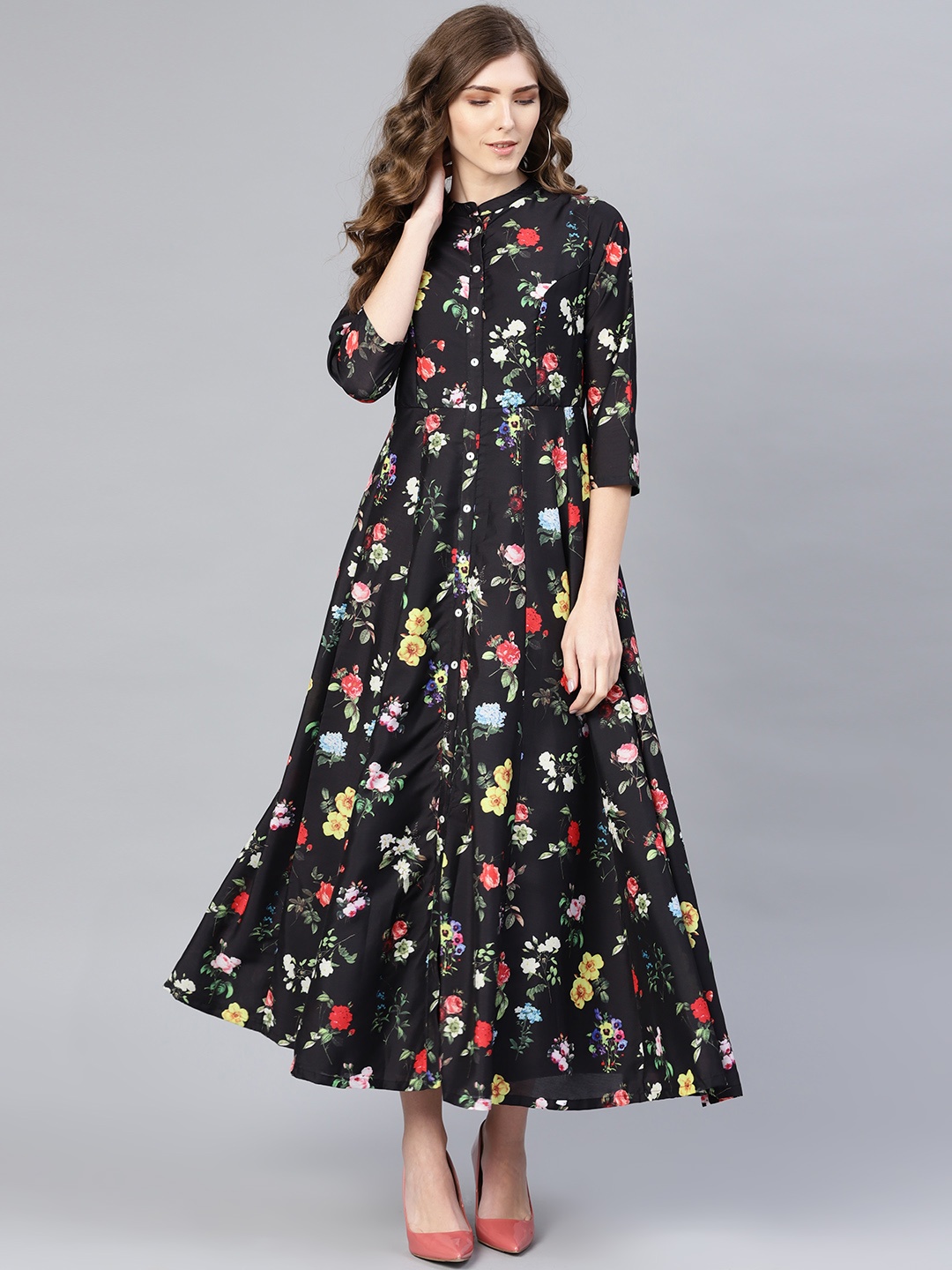 

Biba Black & Red Floral Print Maxi Dress