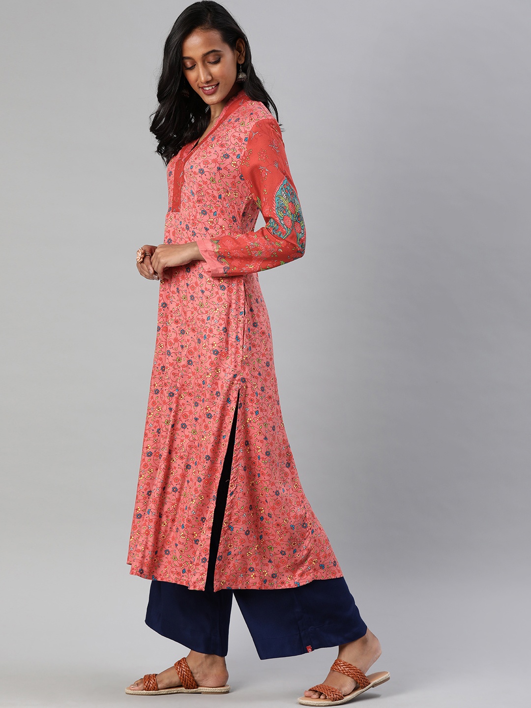 

Biba Women Red Floral Printed A-Line Kurta