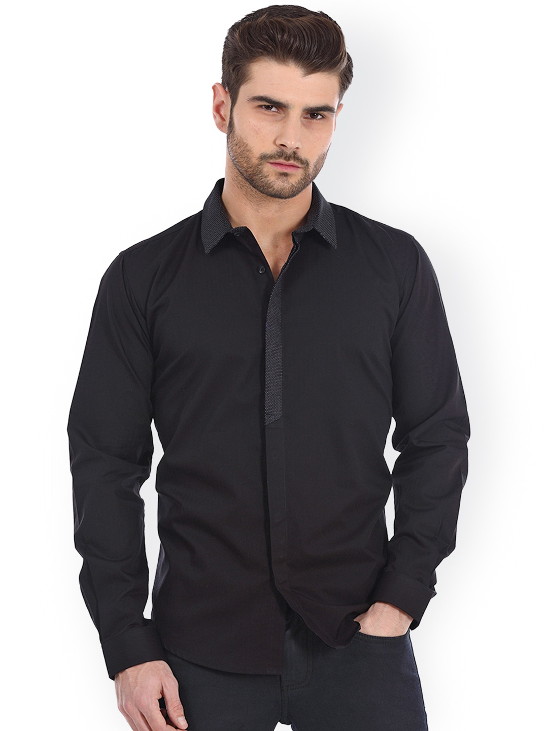 

Basics Black Slim Fit Smart Casual Shirt