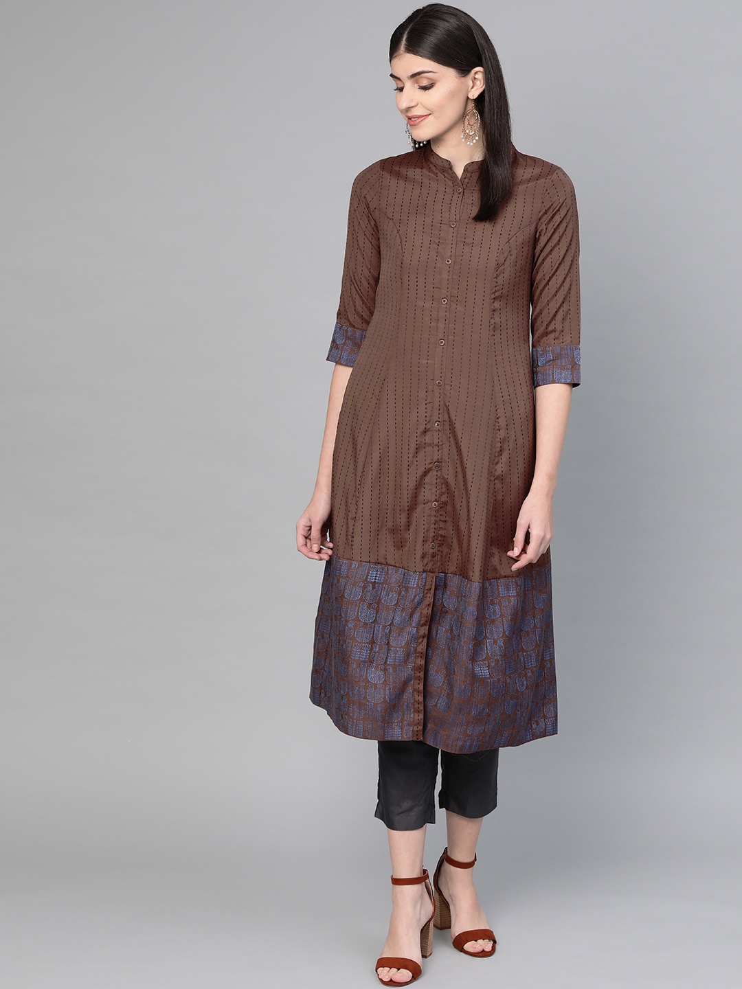 

Biba Women Brown Woven Design A-Line Kurta