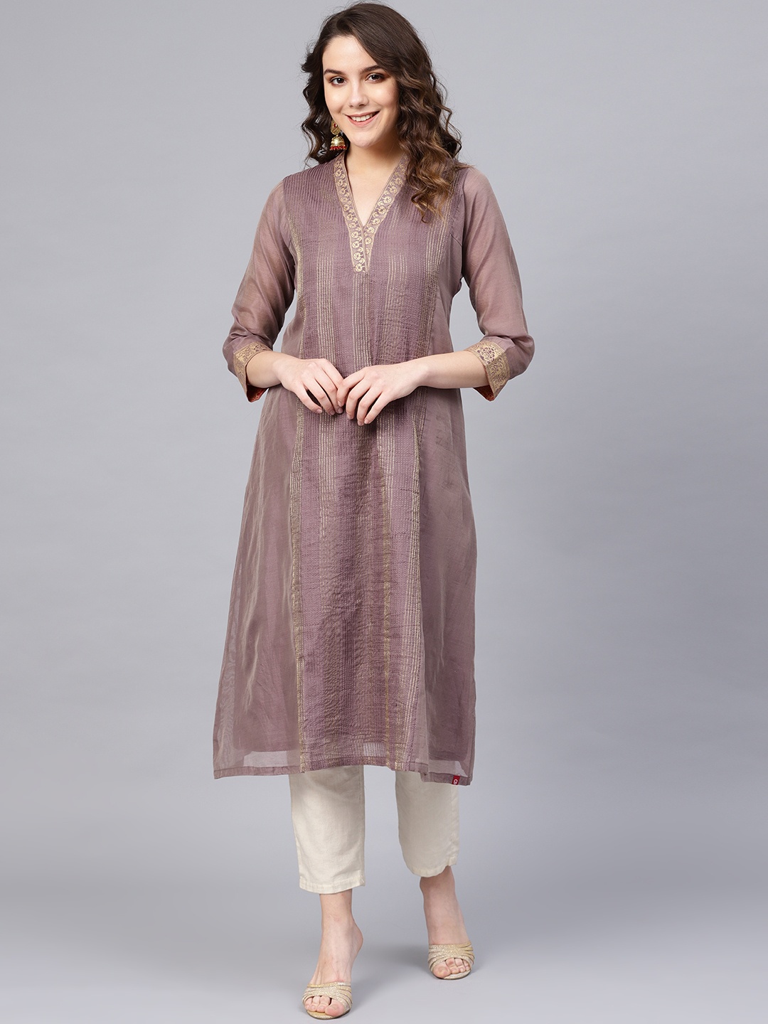 

Biba Women Mauve Solid A-Line Kurta