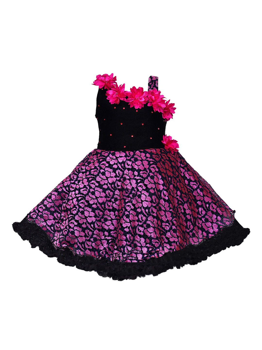 

Wish Karo Girls Pink & Black Floral Print Fit & Flare Dress