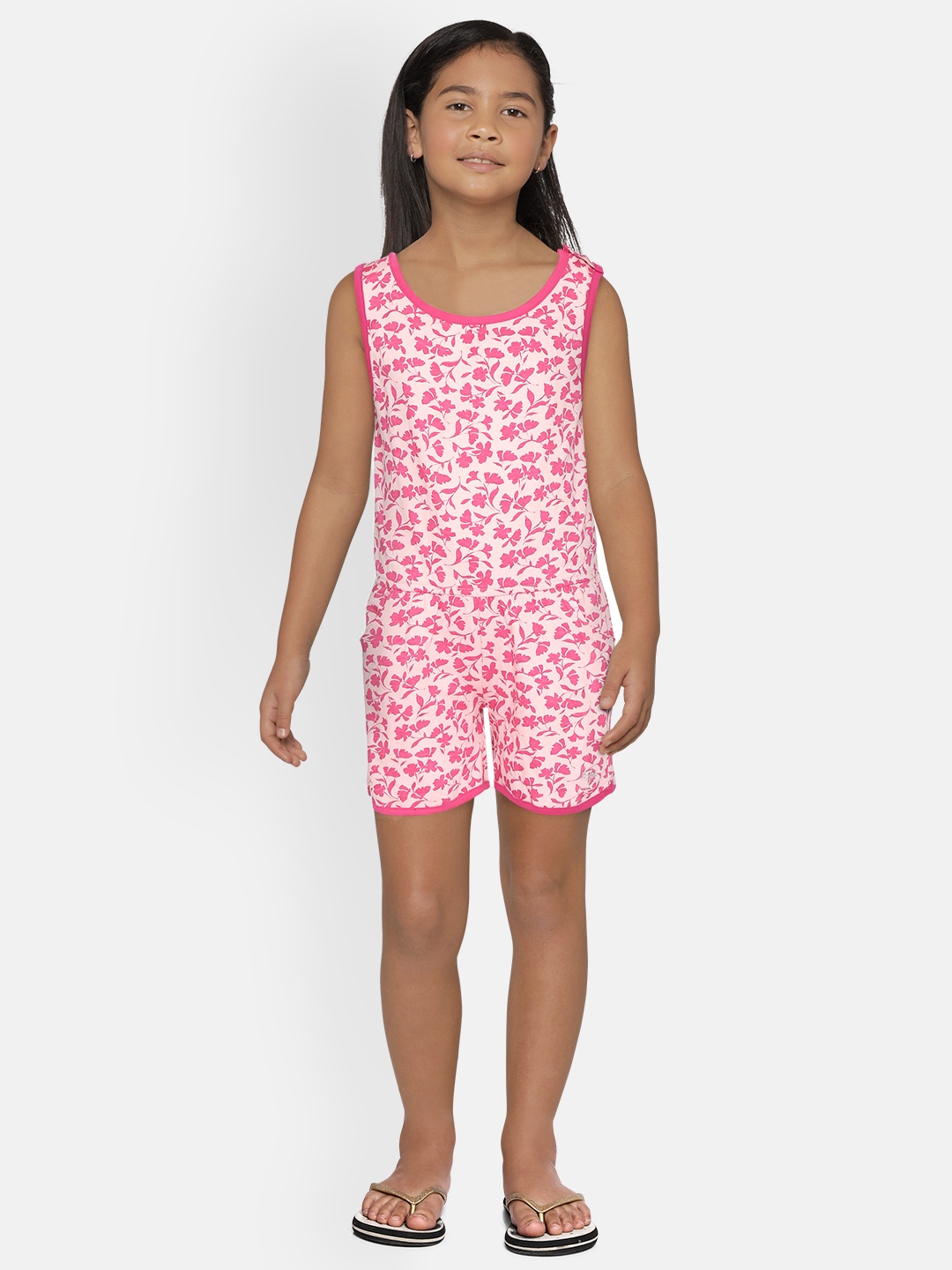 

U.S. Polo Assn. Kids Girls Pink & White Floral Print Playsuit