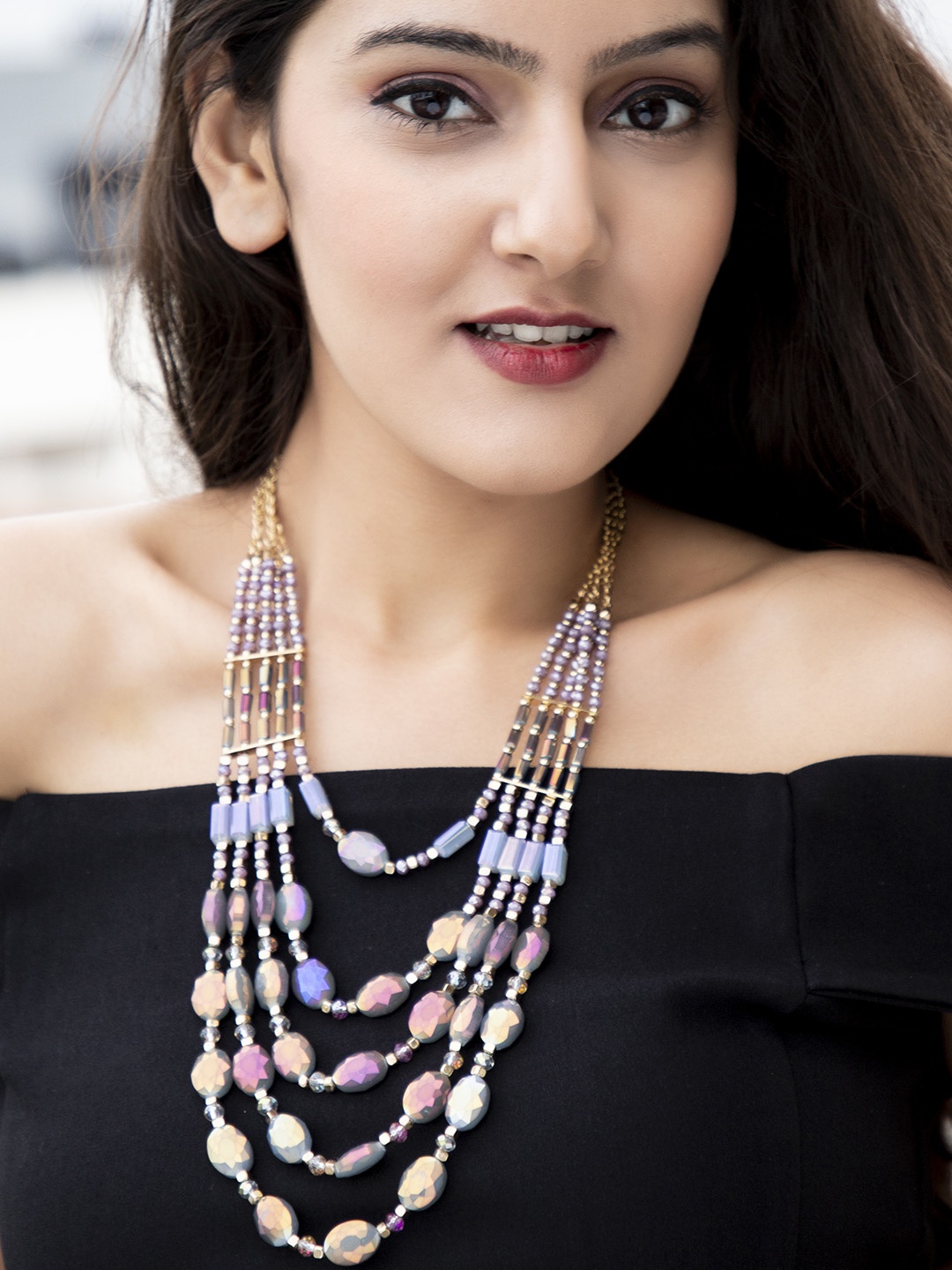 

Rubans Gold-Toned Hand Crafted Multi- Layer Statement Necklace