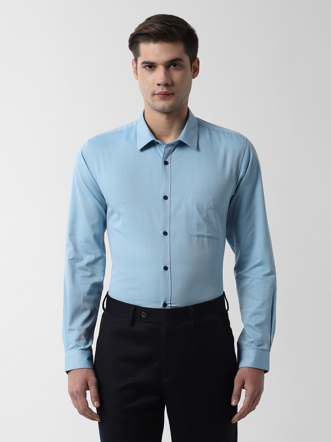 

Peter England Men Blue Slim Fit Self Design Smart Casual Shirt