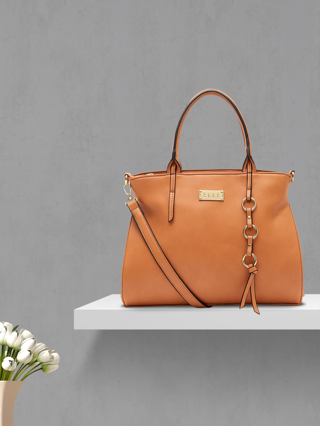 

ELLE Brown Solid Handheld Bag