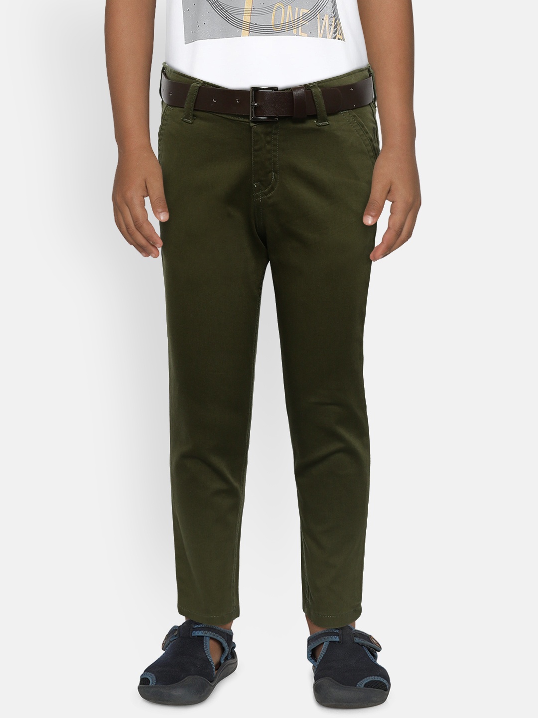 

Gini and Jony Boys Olive Green Regular Fit Solid Trousers