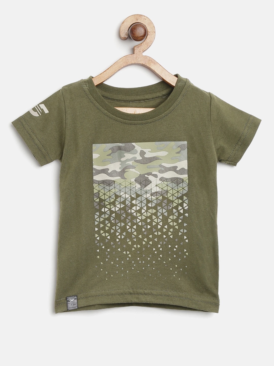 

Palm Tree Boys Olive Green Camouflage Print Round Neck Pure Cotton T-shirt
