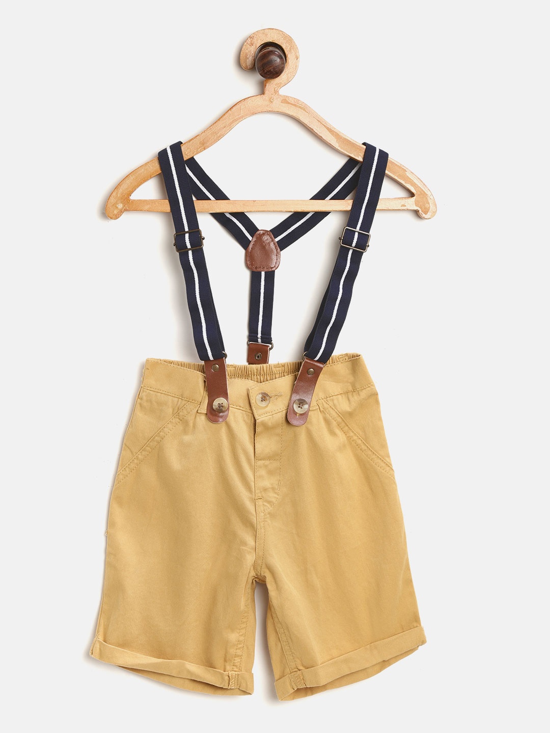 

Gini and Jony Boys Khaki Solid Regular Fit Shorts with Detachable Suspenders