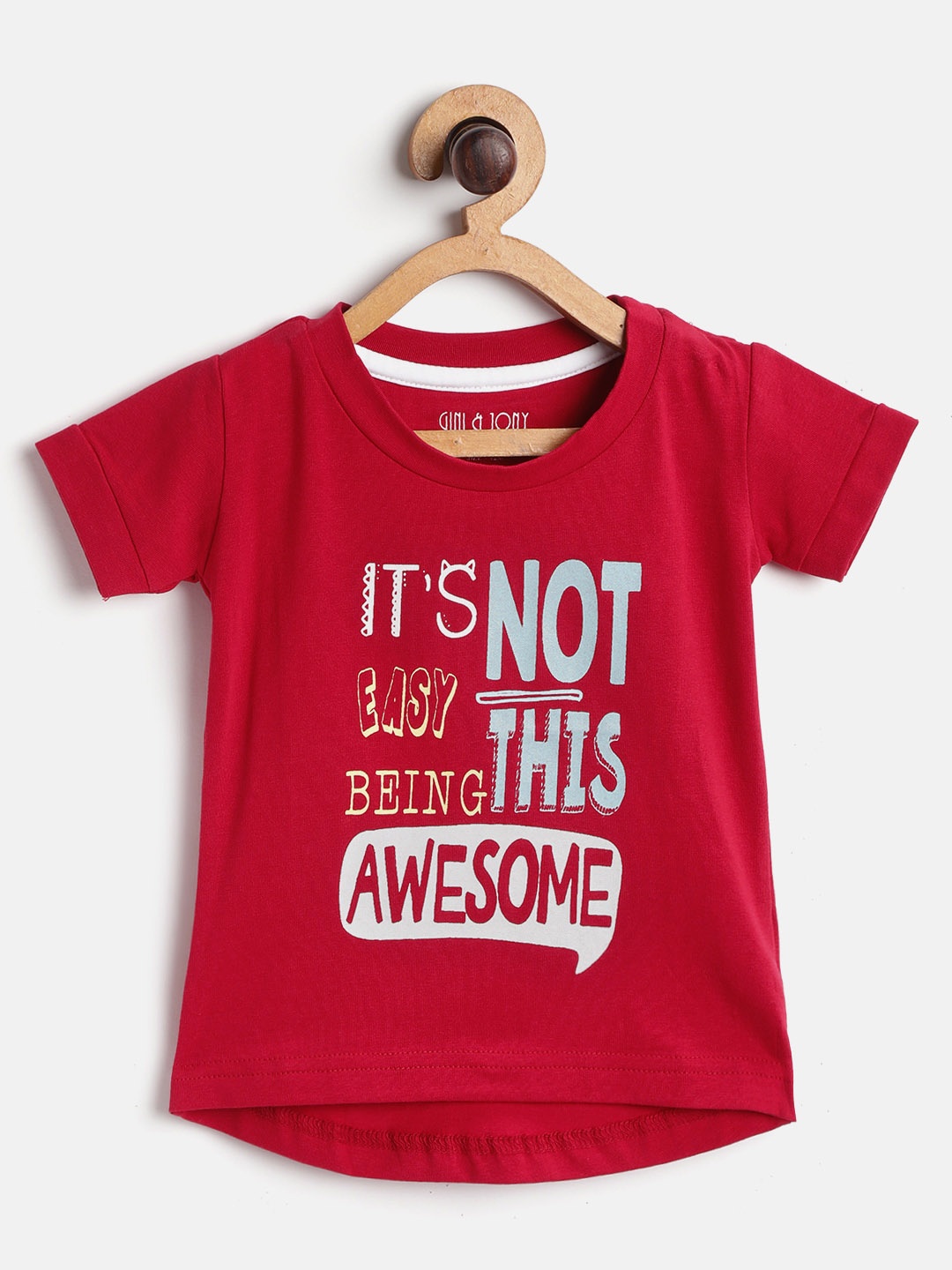 

Gini and Jony Infant Girls Maroon Printed Round Neck T-shirt