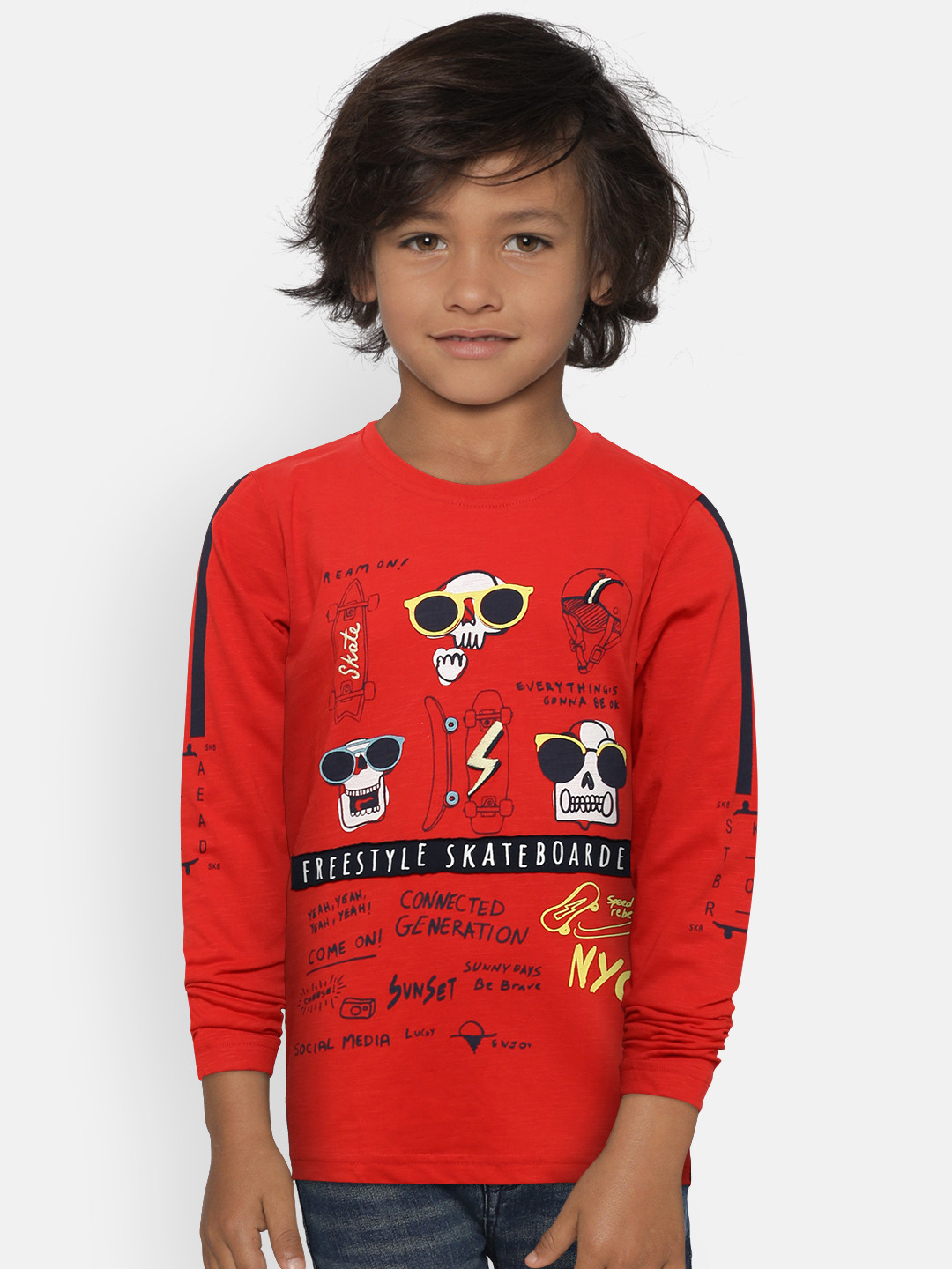 

Gini and Jony Boys Red & Black Printed Round Neck T-shirt