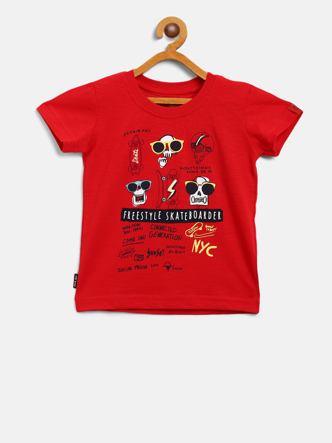 

Gini and Jony Boys Red Printed Round Neck T-shirt