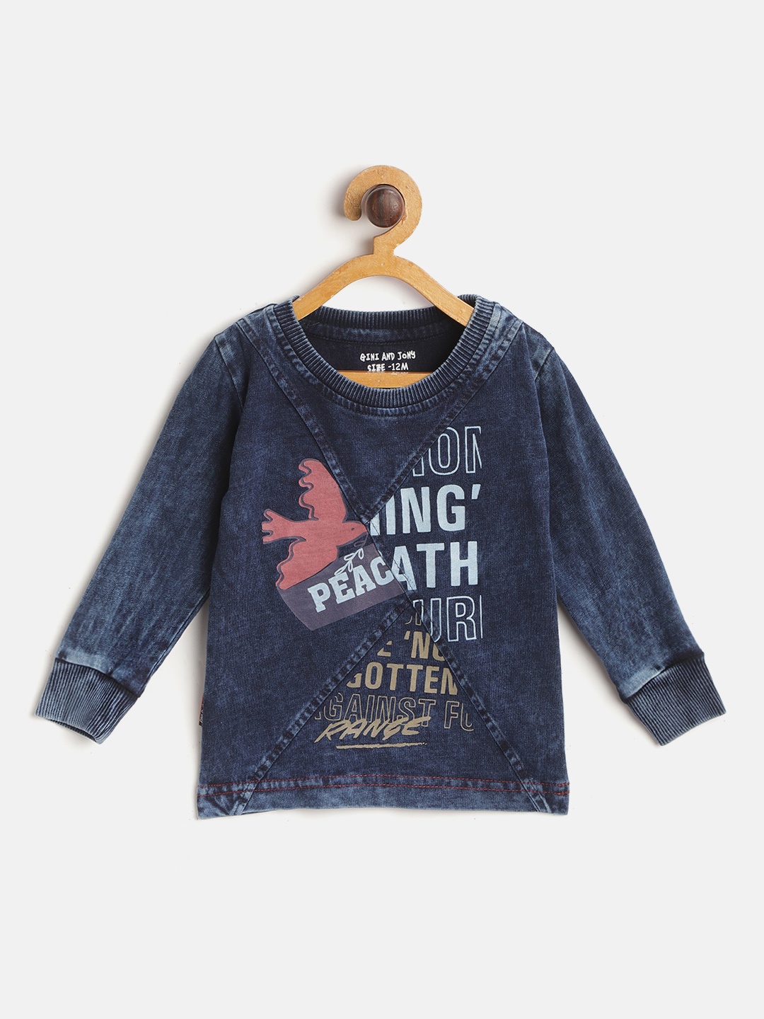 

Gini and Jony Infant Boys Navy Blue Typography Print Chambray Pure Cotton T-shirt