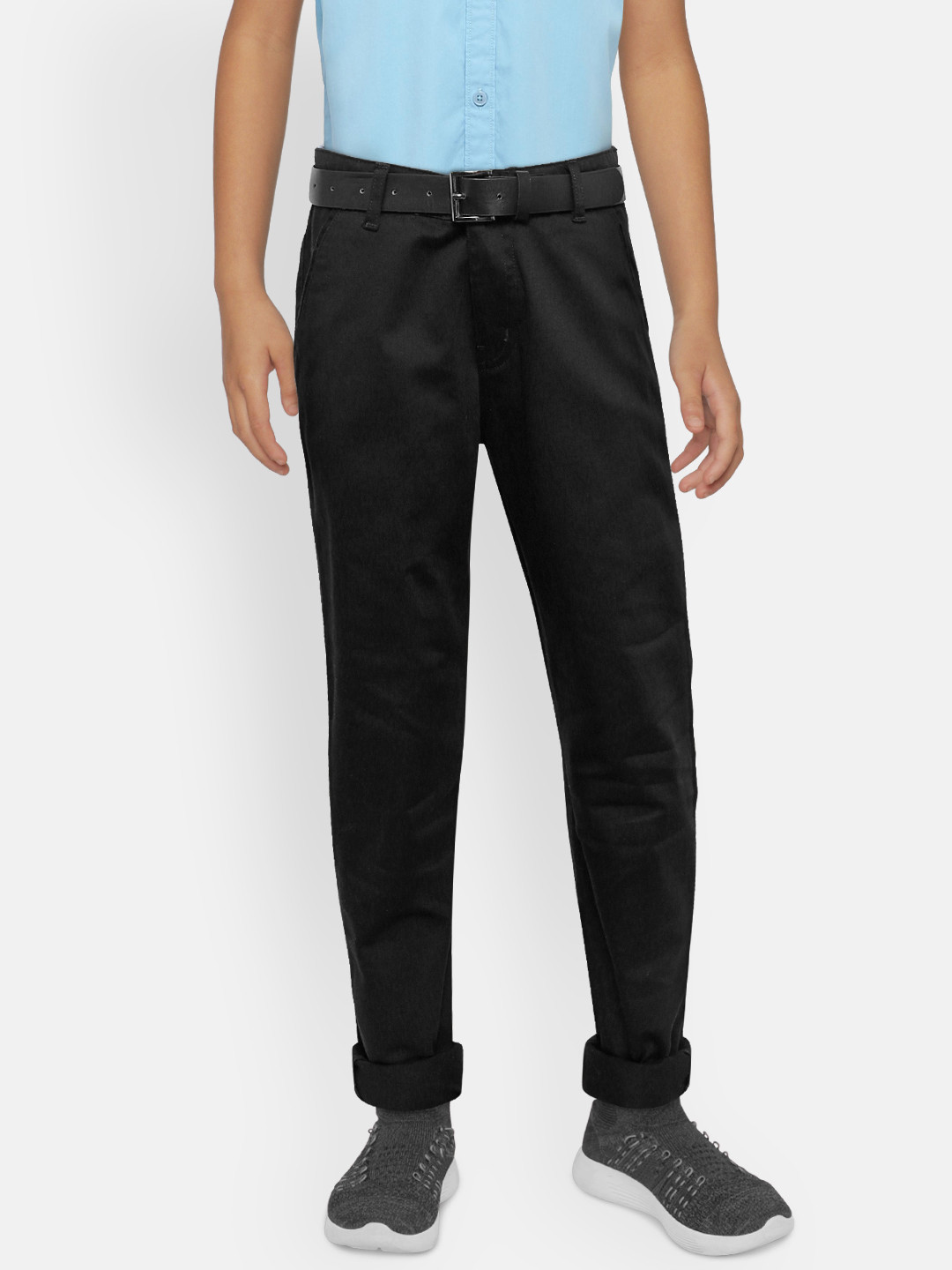 

Gini and Jony Boys Black Slim Fit Solid Chinos with Belt