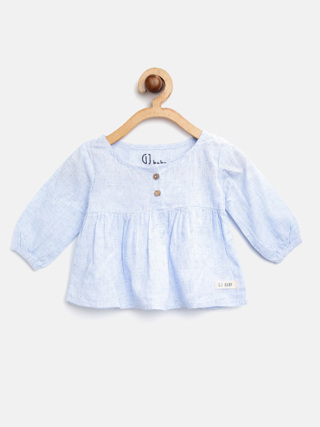 

Gini and Jony Girls Blue & White Checked A-Line Pure Cotton Top