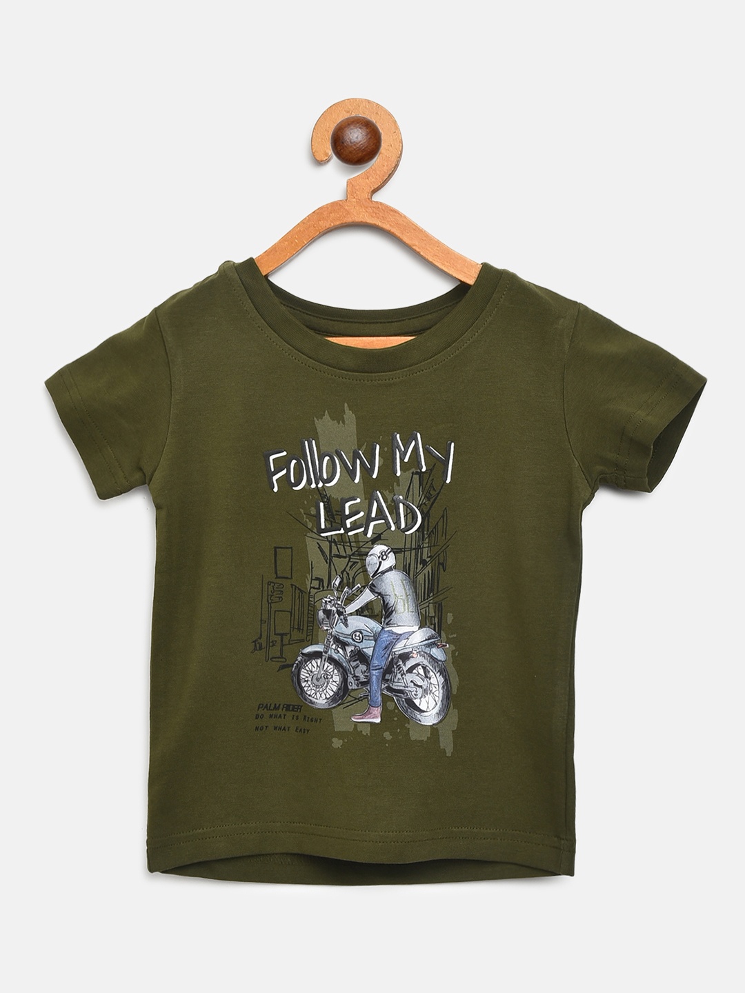 

Palm Tree Boys Olive Green Printed Round Neck T-shirt