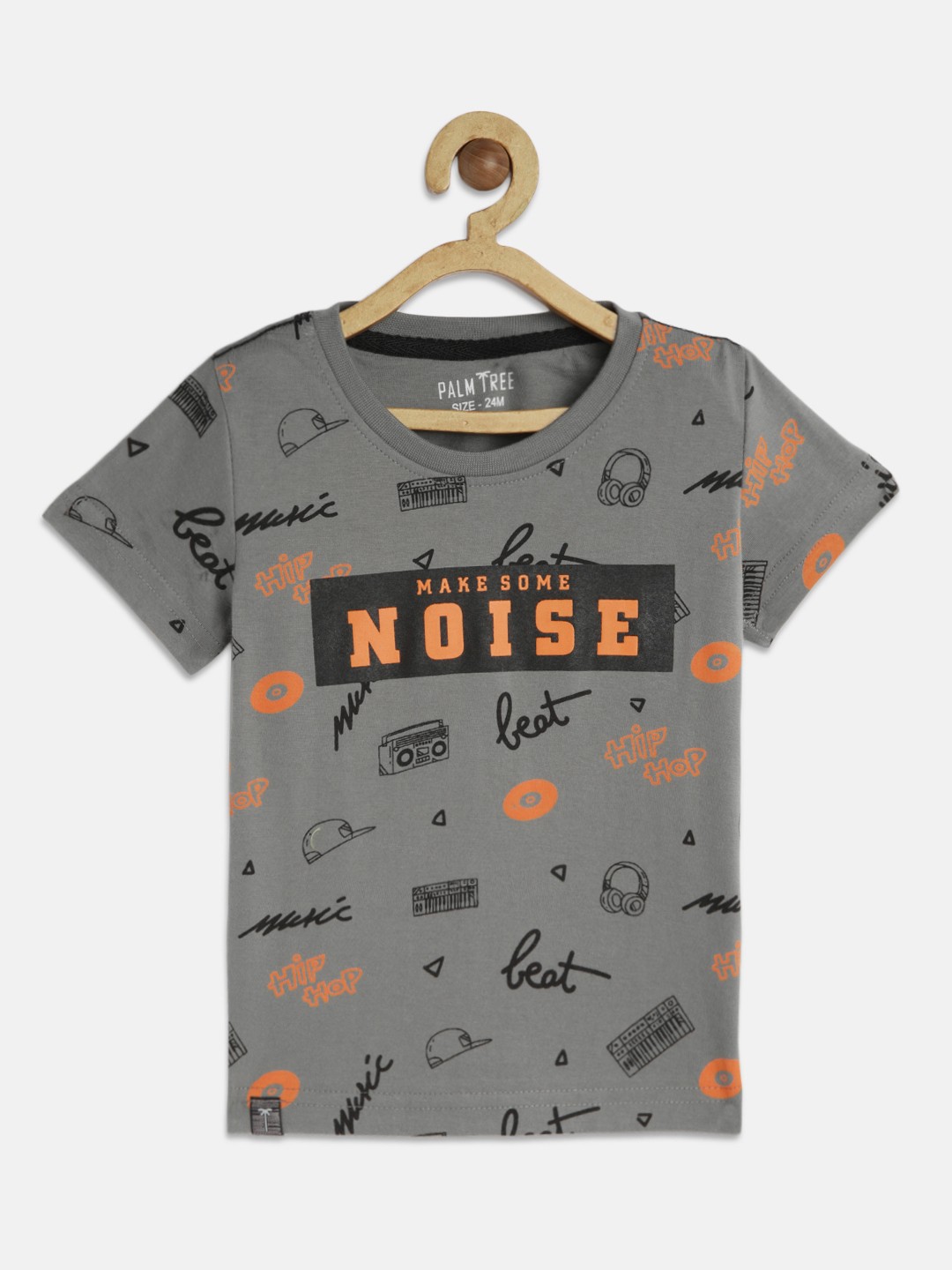 

Palm Tree Boys Grey & Black Printed Round Neck T-shirt