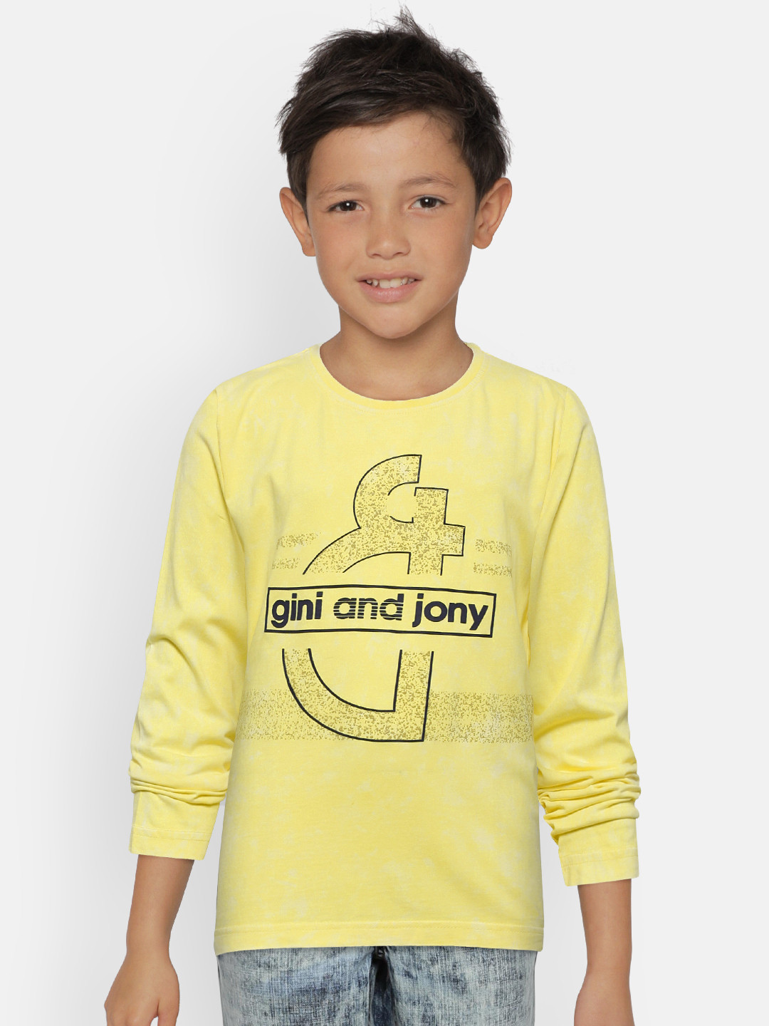 

Gini and Jony Boys Yellow Printed Round Neck T-shirt