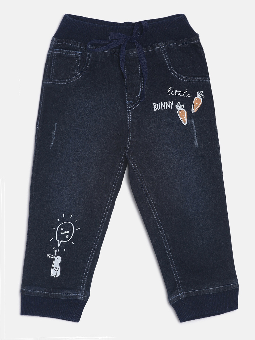 

Gini and Jony Girls Navy Blue Jogger Mid-Rise Low Distress Stretchable Jeans