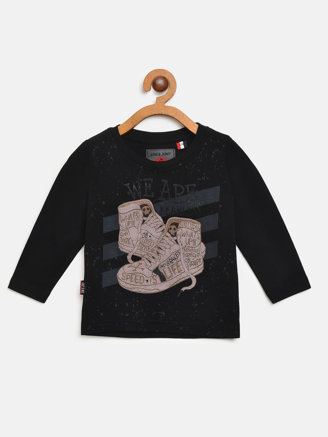 

Gini and Jony Boys Black & Beige Printed Round Neck T-shirt
