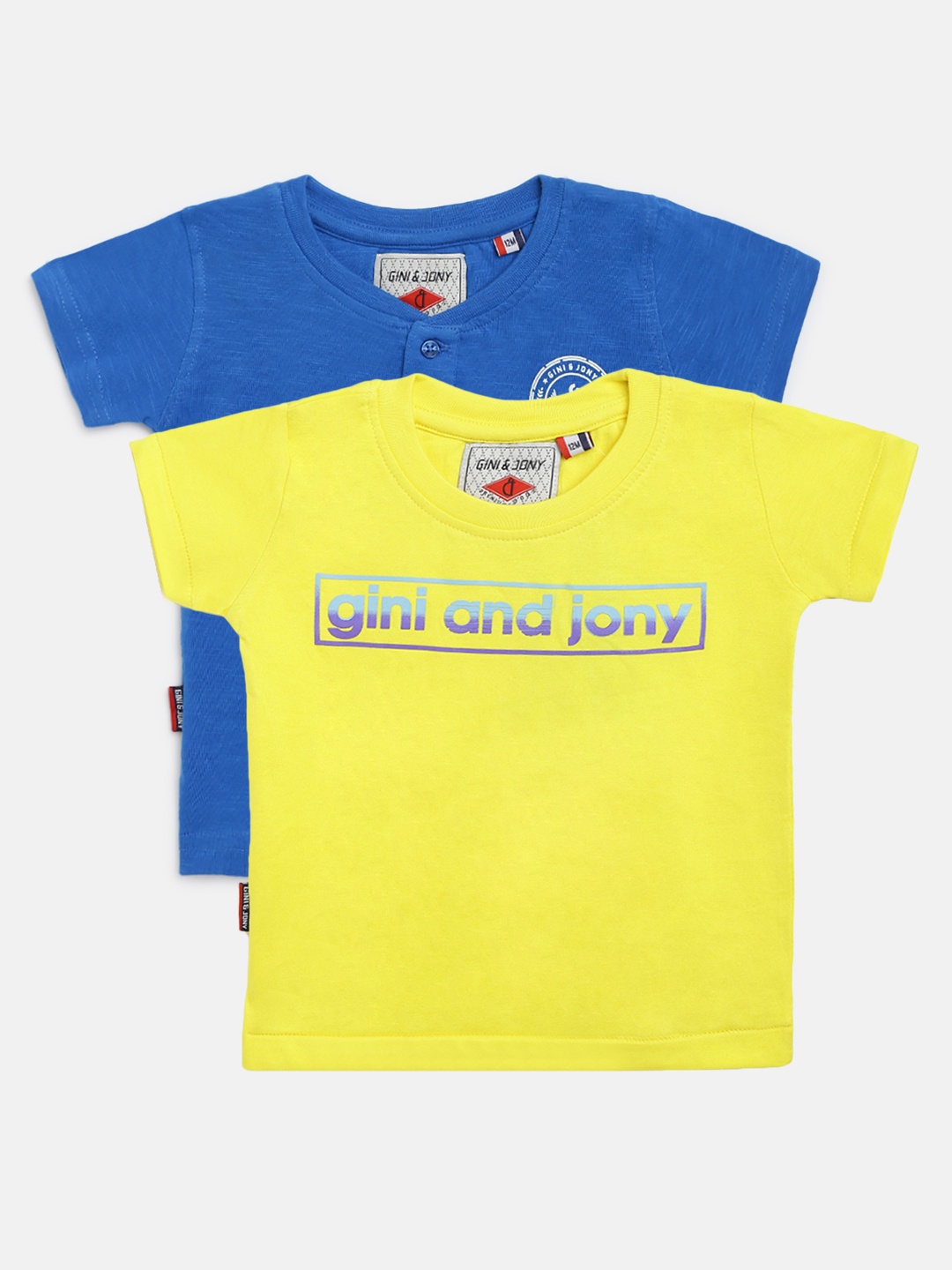 

Gini and Jony Infant Boys Pack of 2 Pure Cotton T-shirts, Yellow