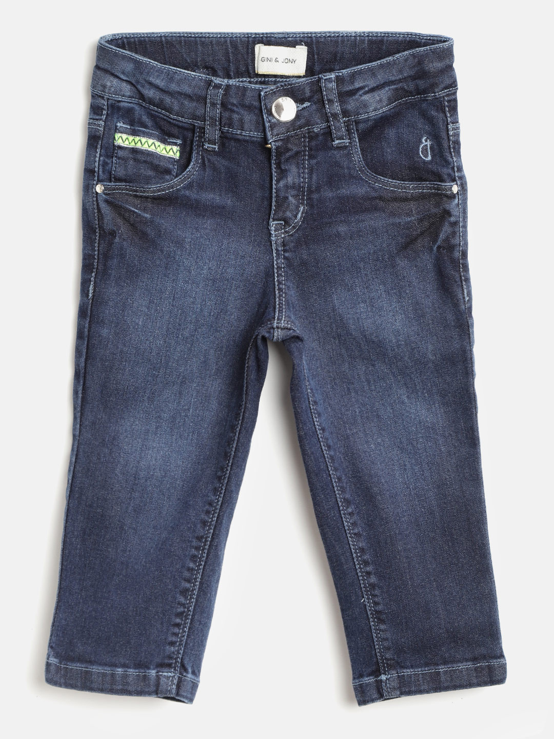

Gini and Jony Girls Navy Blue Washed Regular Fit Denim Capris
