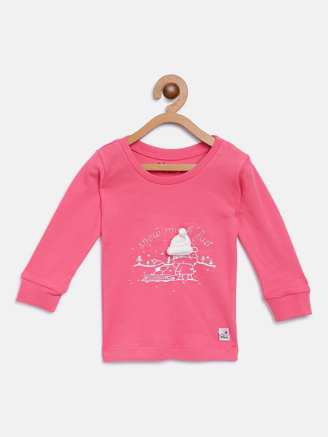 

Gini and Jony Girls Pink Printed Round Neck Pure Cotton T-shirt