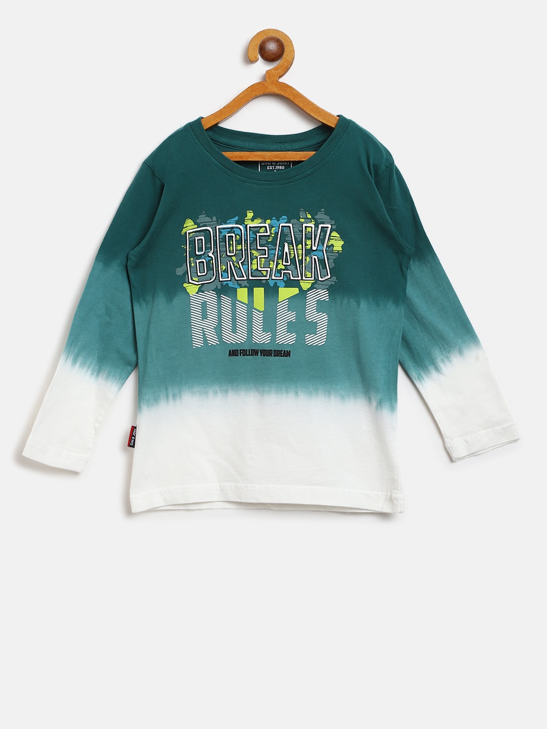 

Gini and Jony Boys Green & White Printed Round Neck T-shirt