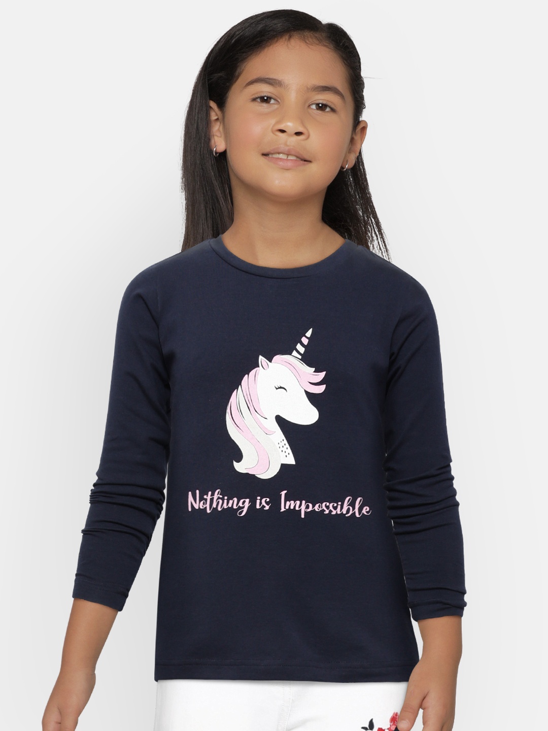 

Gini and Jony Girls Navy Blue Printed Round Neck T-shirt