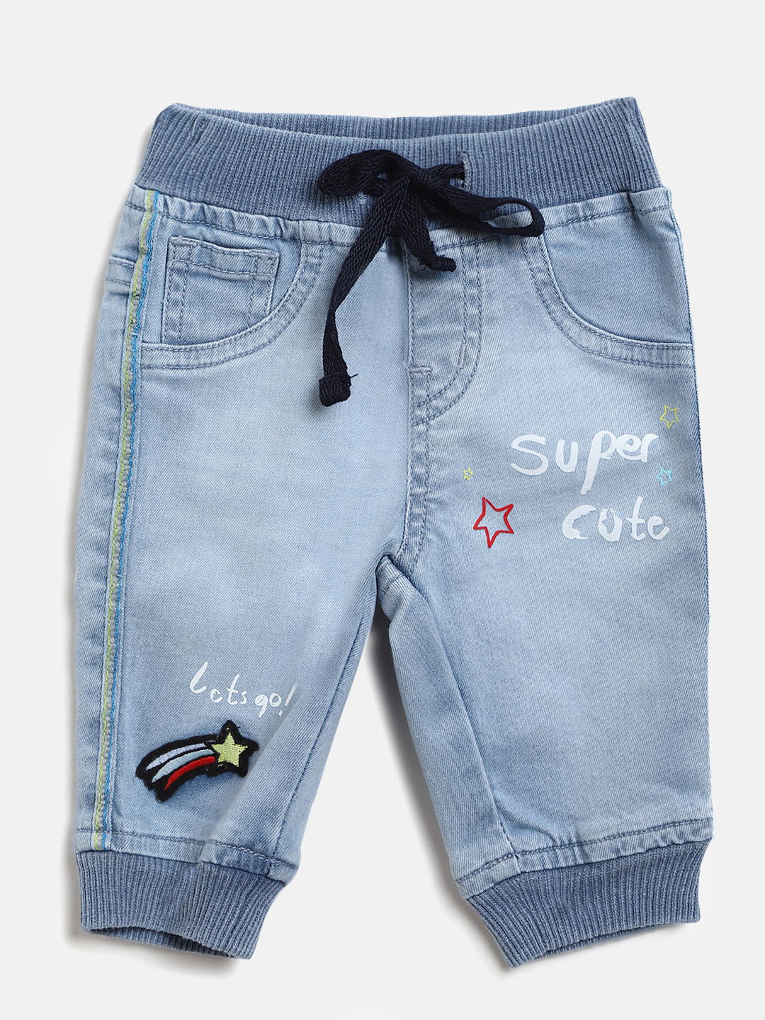 

Gini and Jony Boys Blue Regular Fit Solid Washed Denim Joggers