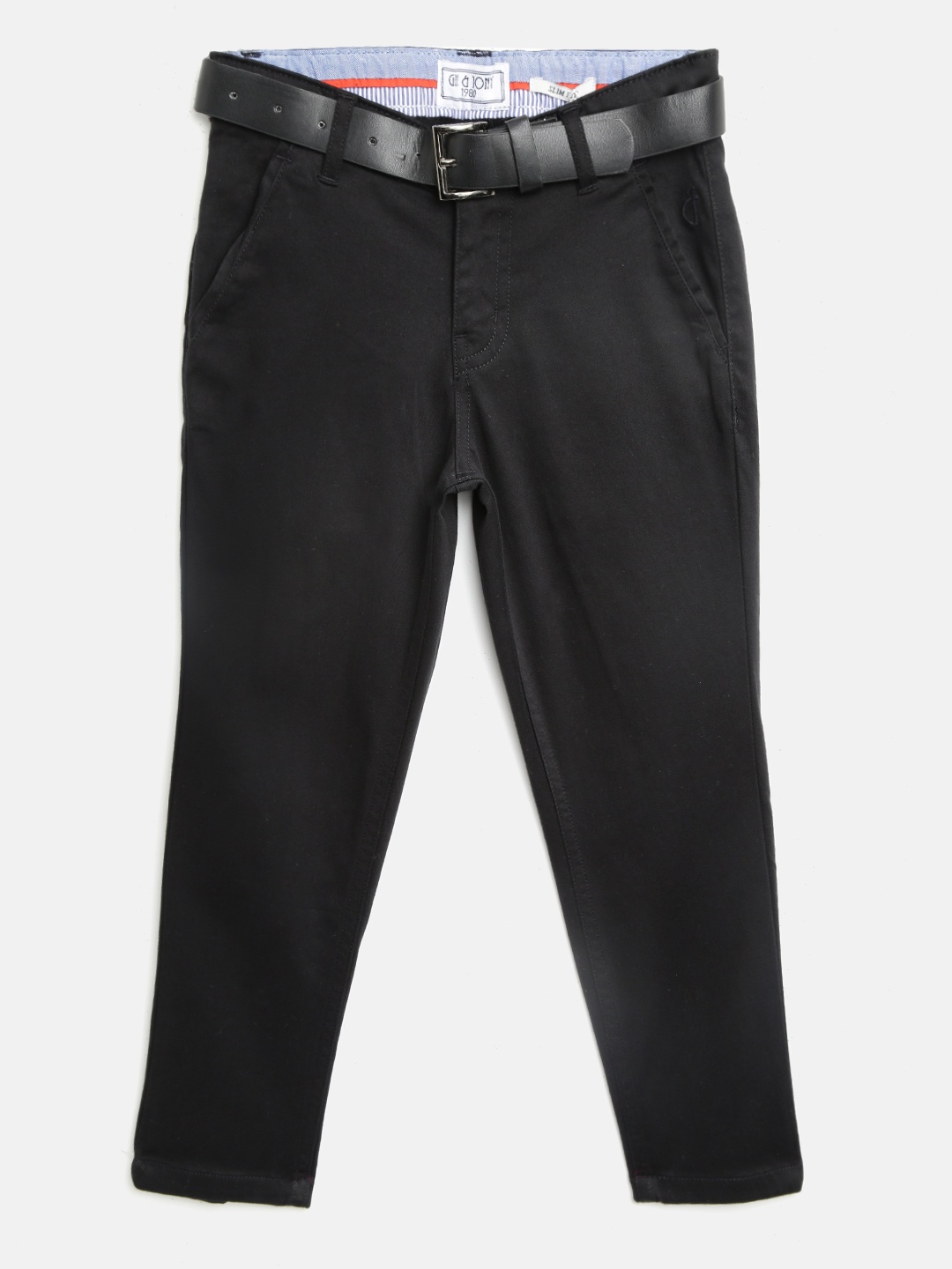 

Gini and Jony Boys Black Slim Fit Solid Chinos with Belt
