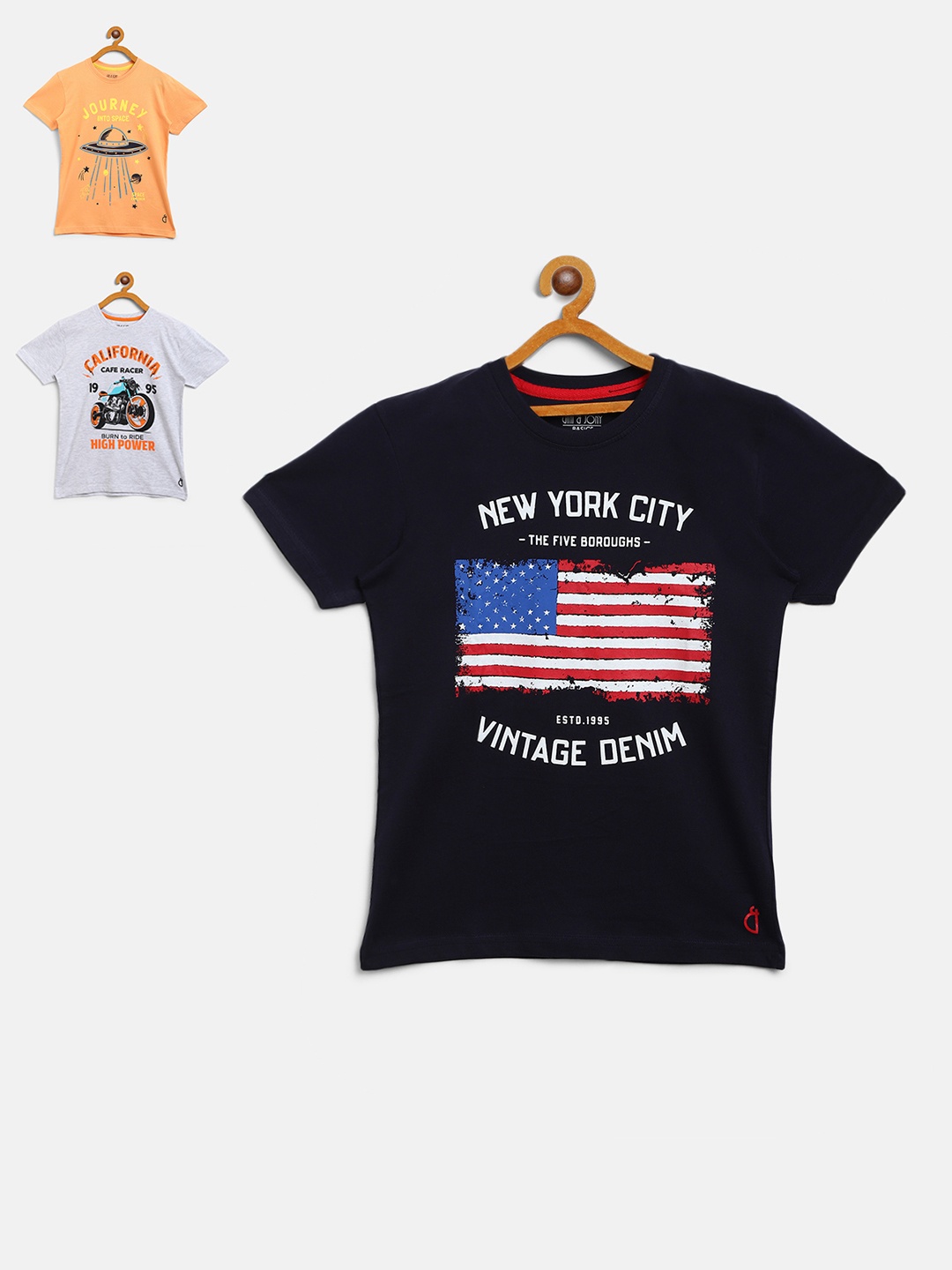 

Gini and Jony Boys Pack of 3 Printed Pure Cotton T-shirts, Navy blue