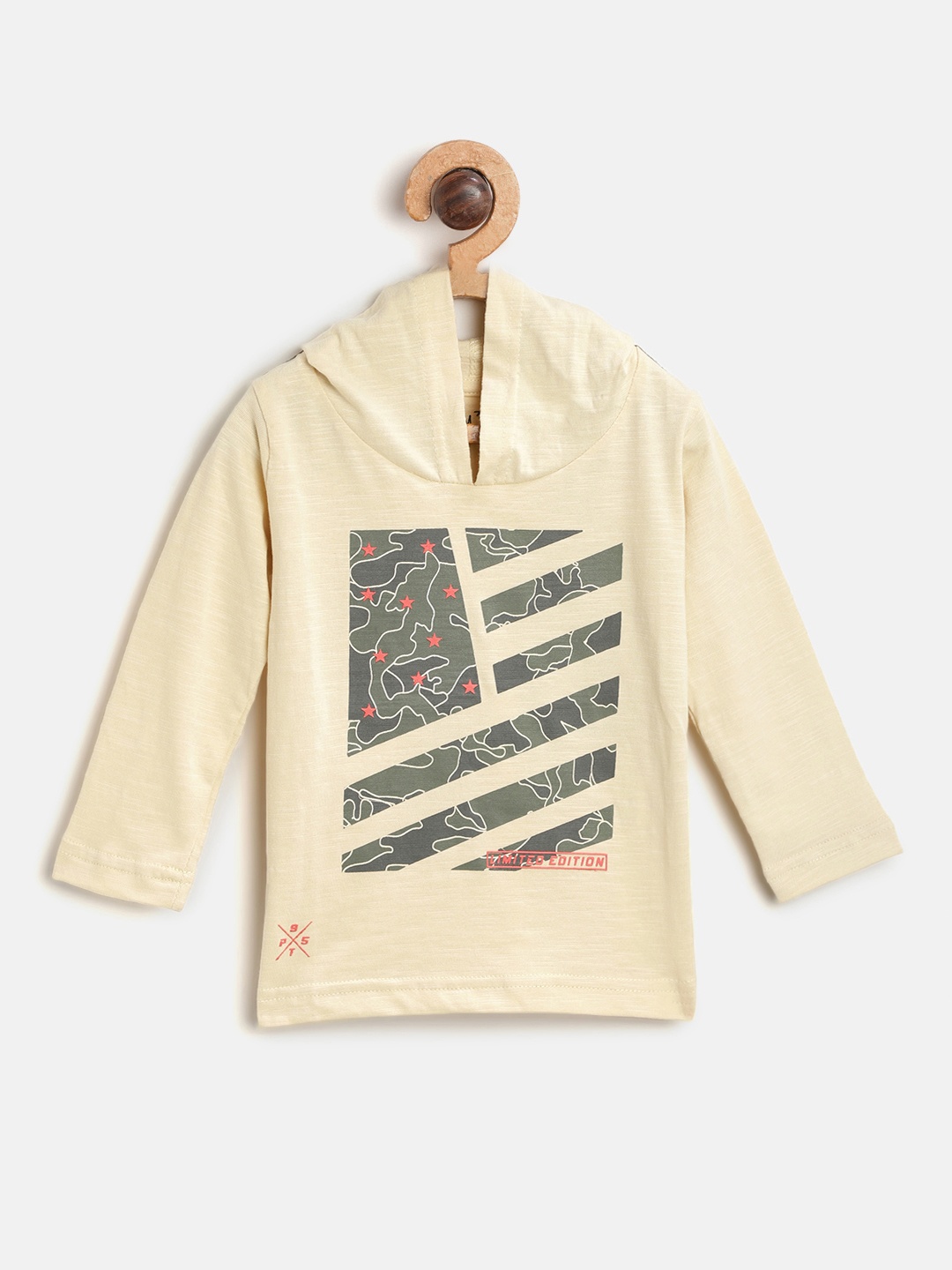 

Palm Tree Boys Beige & Olive Green Printed Hood T-shirt