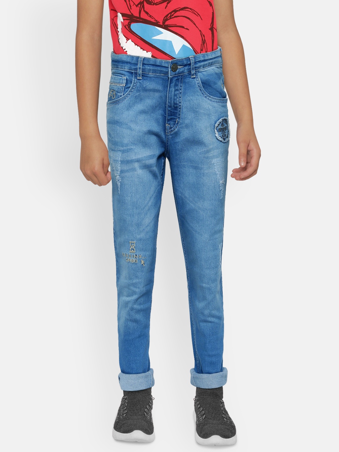 

Gini and Jony Boys Blue Regular Fit Mid-Rise Low Distressed Stretchable Jeans